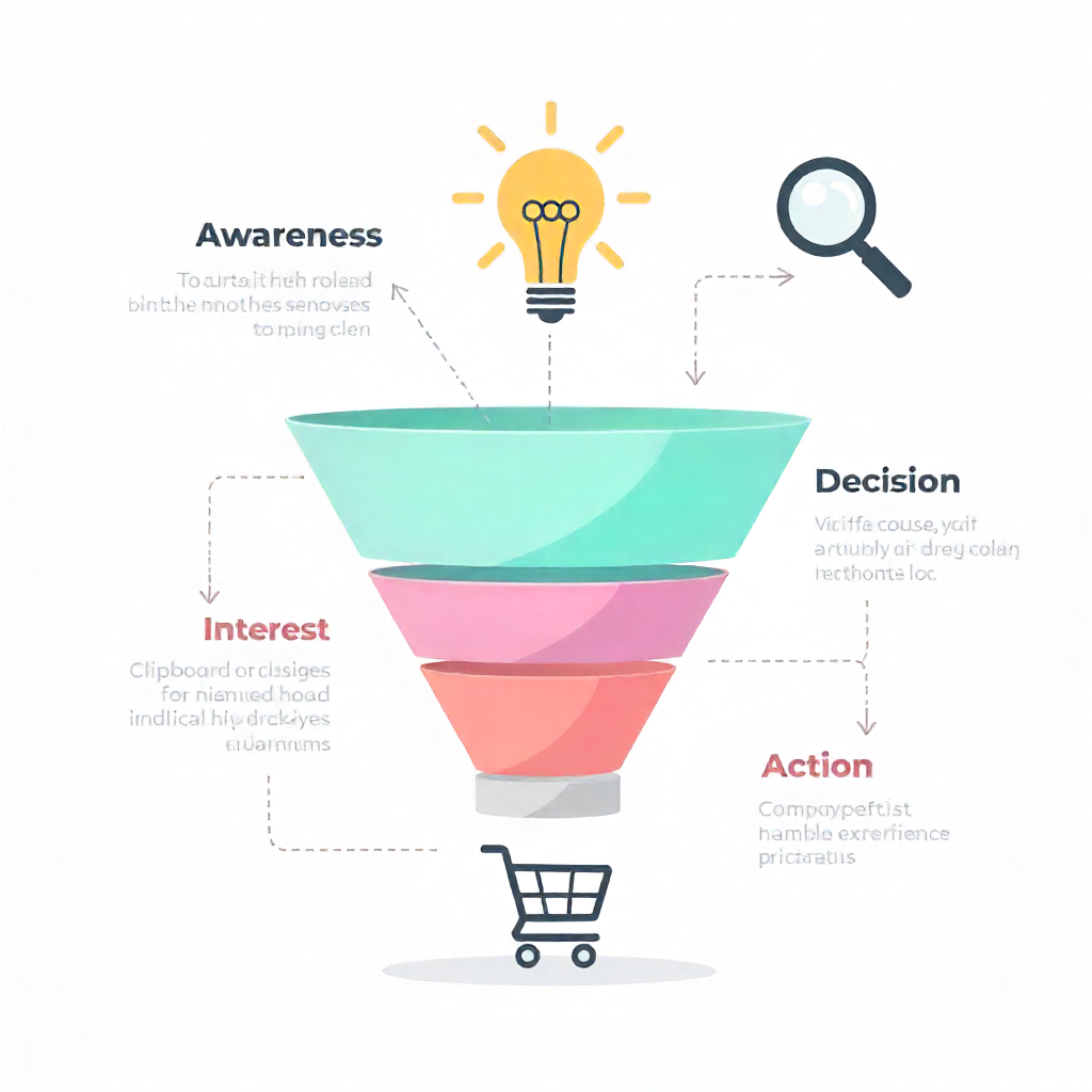 Infographic design explaining a digital marketing funnel.