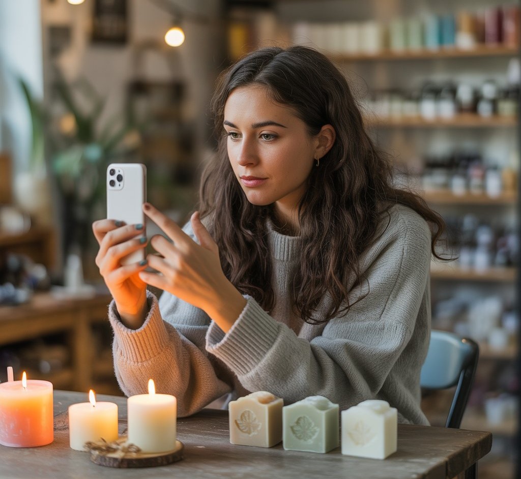 Small business owner using social media marketing in Mahabubabad to reach customers